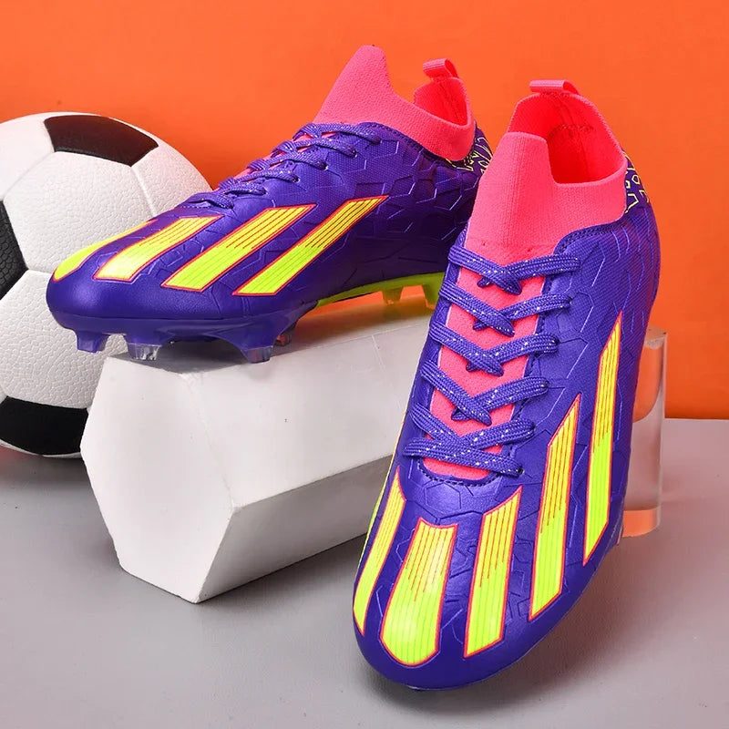 Professional Men's Ankle Football Boots Outdoor Grass Cleats Unisex Soccer Shoes Long Spikes FG Football Shoes Chuteira Society