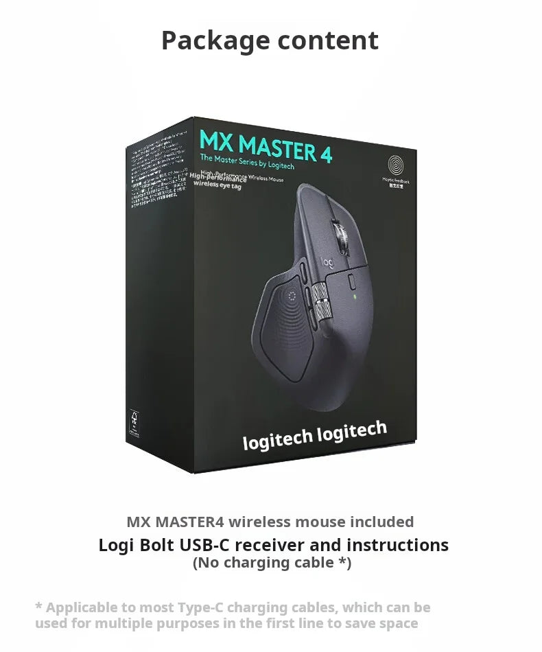 Logitech MX Master 4 Haptic Feedback Actions Ring MagSpeed 8000DPI Ergonomic Wireless Bluetooth Mouse 70Day Battery