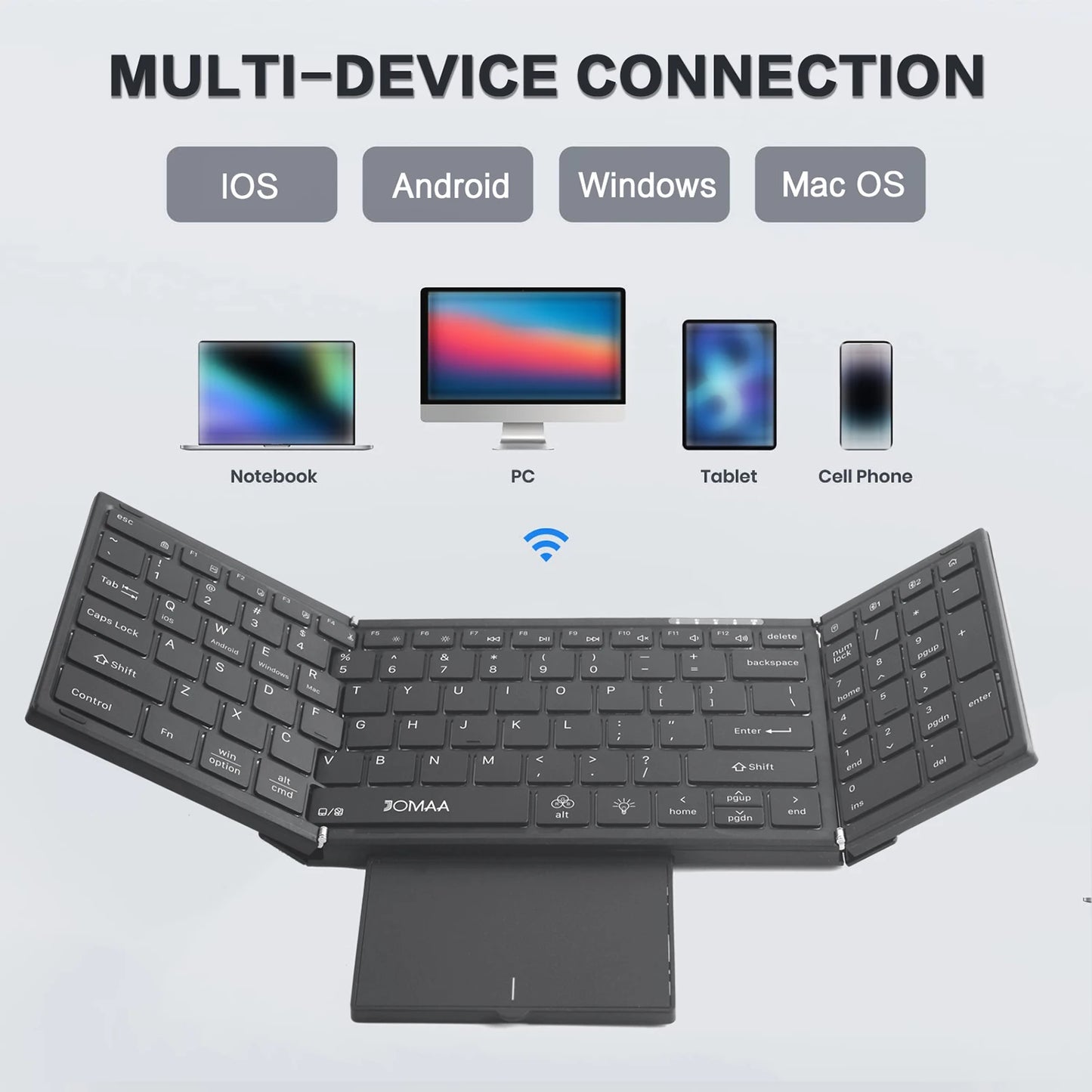 Portable Bluetooth Dual Mode Wireless Touchpad Keyboard with RGB Backlit,98Keys Foldable Office Keyboard for PC/Laptop/Mac-Black