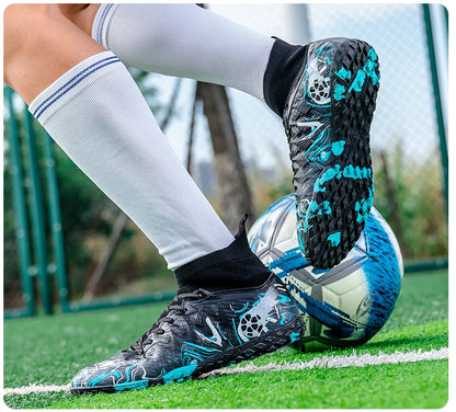 Men's High Ankle Football Boots Turf Soccer Cleats Breathable Non-slip Training Match Sneakers Outdoor Sports TF Soccer Shoes