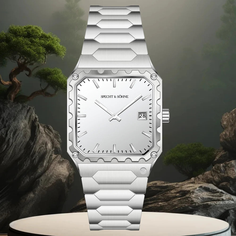 Specht & Söhne New Luxury Square 222 Watch Waterproof Male Clock Luminous Sapphire Stainless Steel Blue Men Watch Reloj Hombre