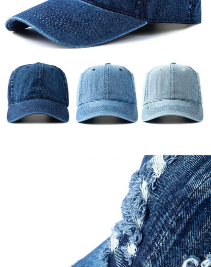 Vasket denim-baseballkasket til kvinder og mænd, solbeskyttende, åndbar forårs- og sommerhat, vintage snapback-kasket til kvinder