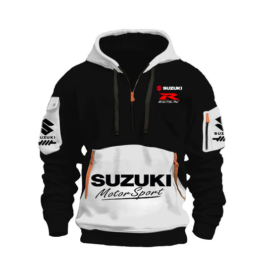 2025 Suzuki Logo Hoodie Motorcycle Racing Cycling Sweatshirt Racing Clothing Sweatshirt Half Zipper Multi-pocket Zipper Hoodie