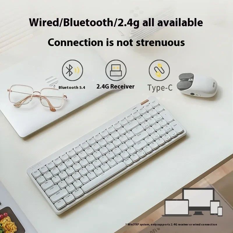 Lofree Flow Lite Wireless Mechanical Keyboard&PU Bag Lighter&Silenter POM Switch 2.4G Bluetooth&Wired Office Typing Gasket 84key