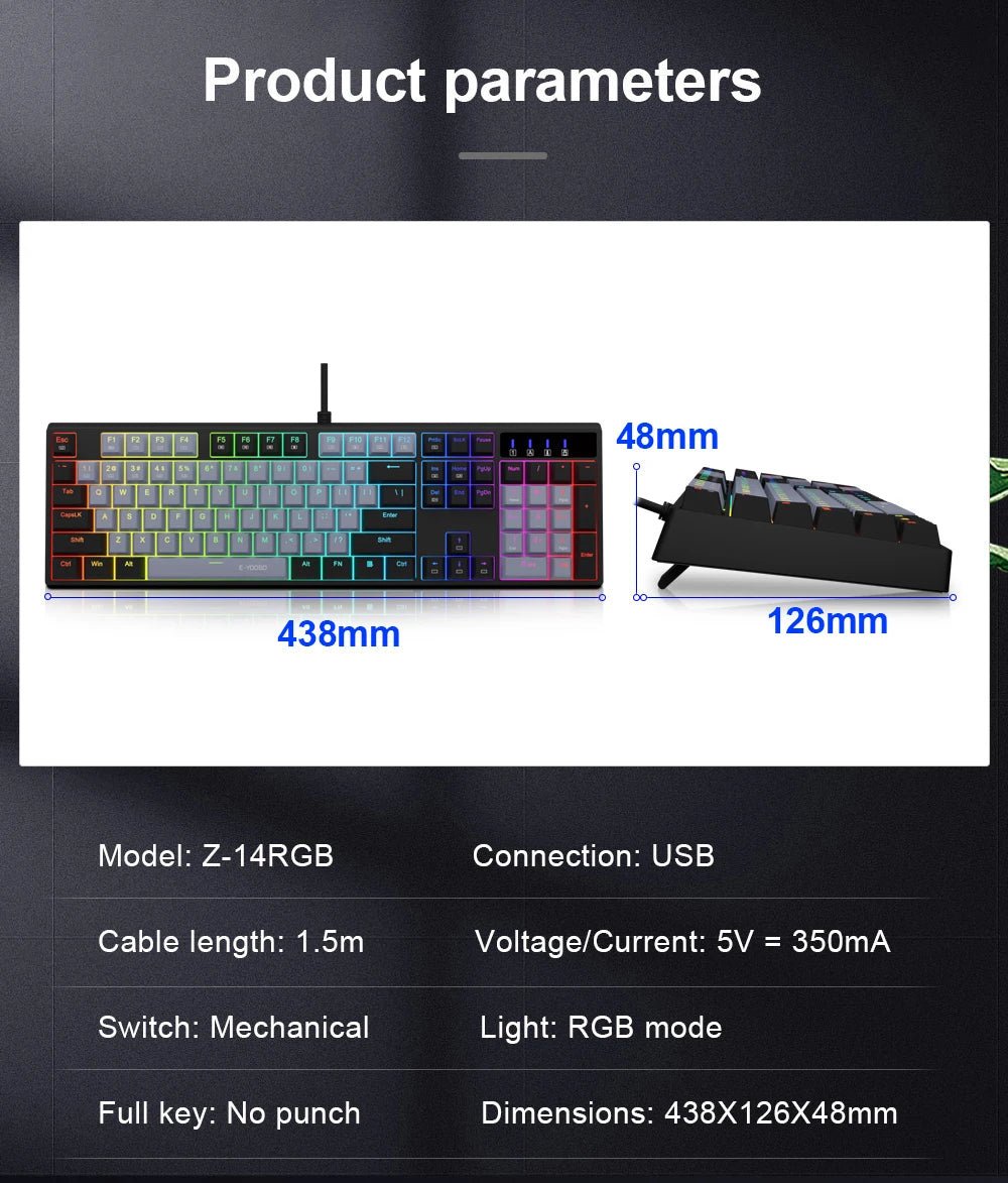 E-YOOSO Z14 RGB USB Mechanical Gaming Wired Keyboard Red Switch 104 Key Russian Brazilian Portuguese Gamer for Computer laptop