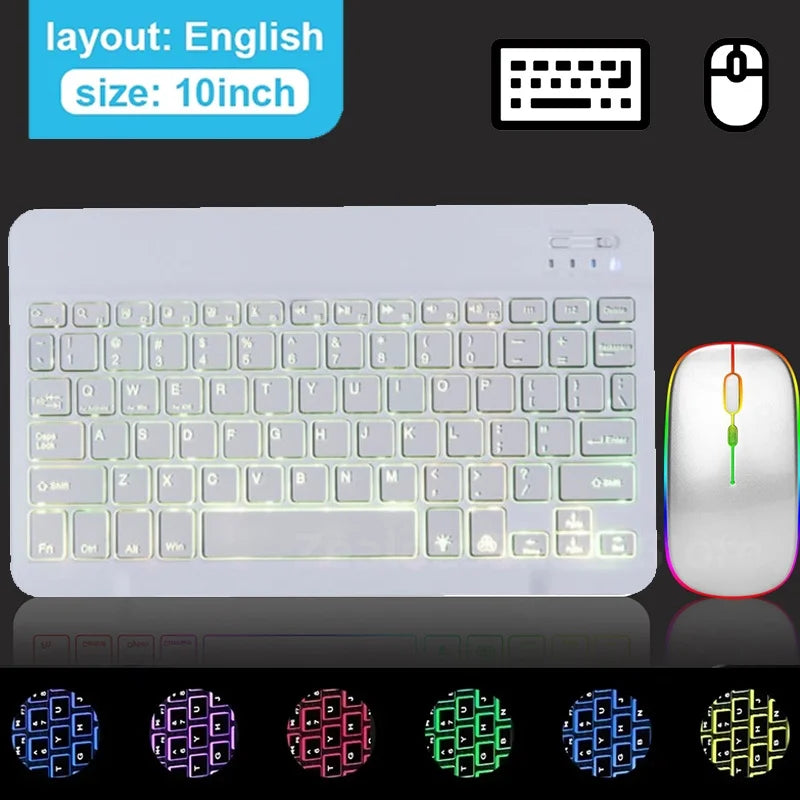Mini Backlit RGB Bluetooth Wireless Keyboard 2.4G Mouse For Tablet Cell Phone Windows Android iOS Ultra Light Slim iPad Keyboard