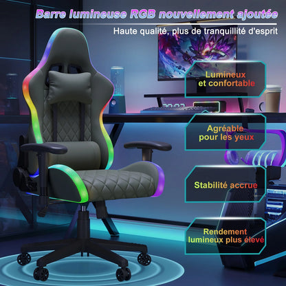 Ergonomic Gaming Chair with Massage Function, RGB LED, 90-135 Degree Recline,Up to 130kg,Office Chair, Premium Leather,Black