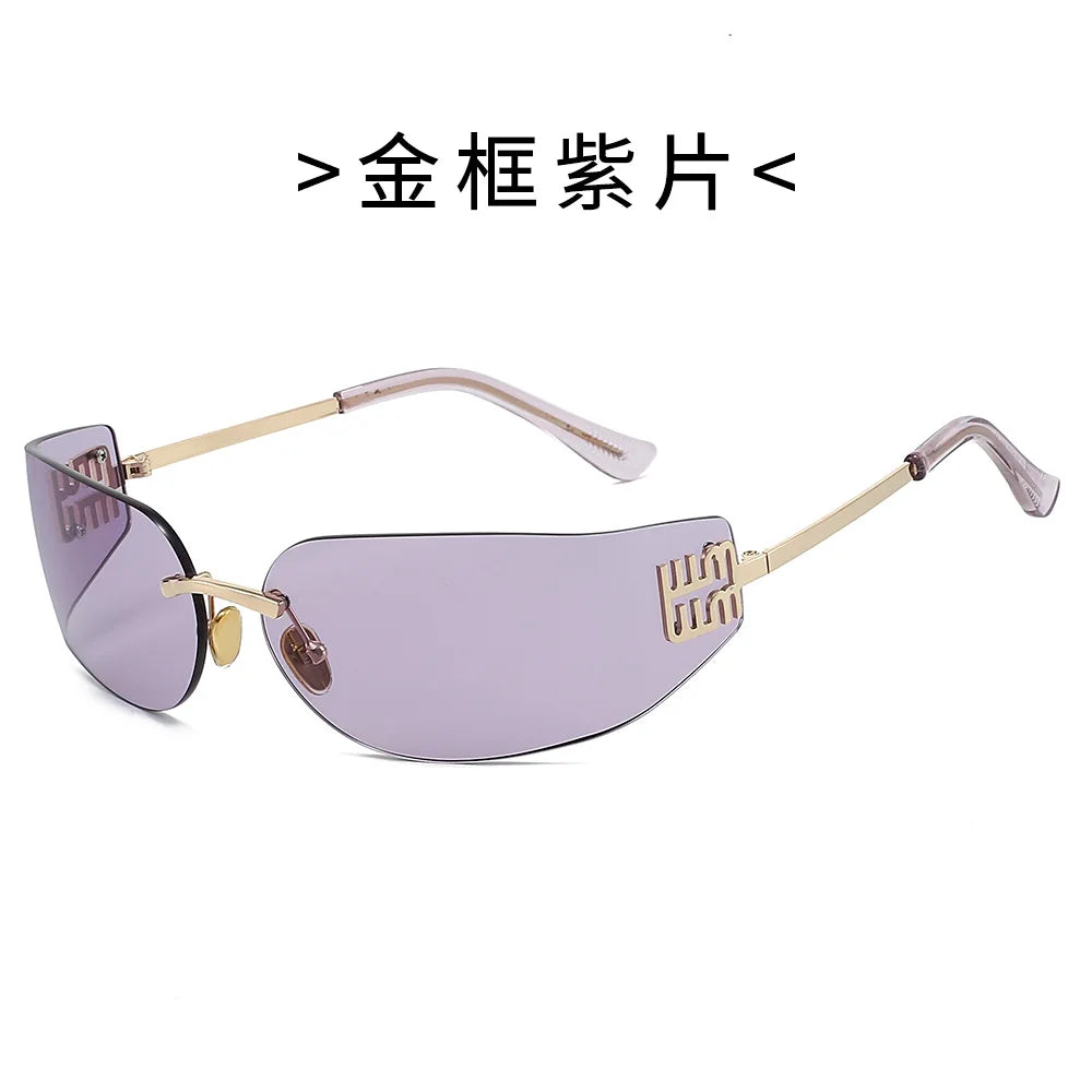 2026 New High End Sunglasses Women Rimless Curved Sun Glasses for Eye Protection and Sunscreen Travelling Hiking Shades Gafas
