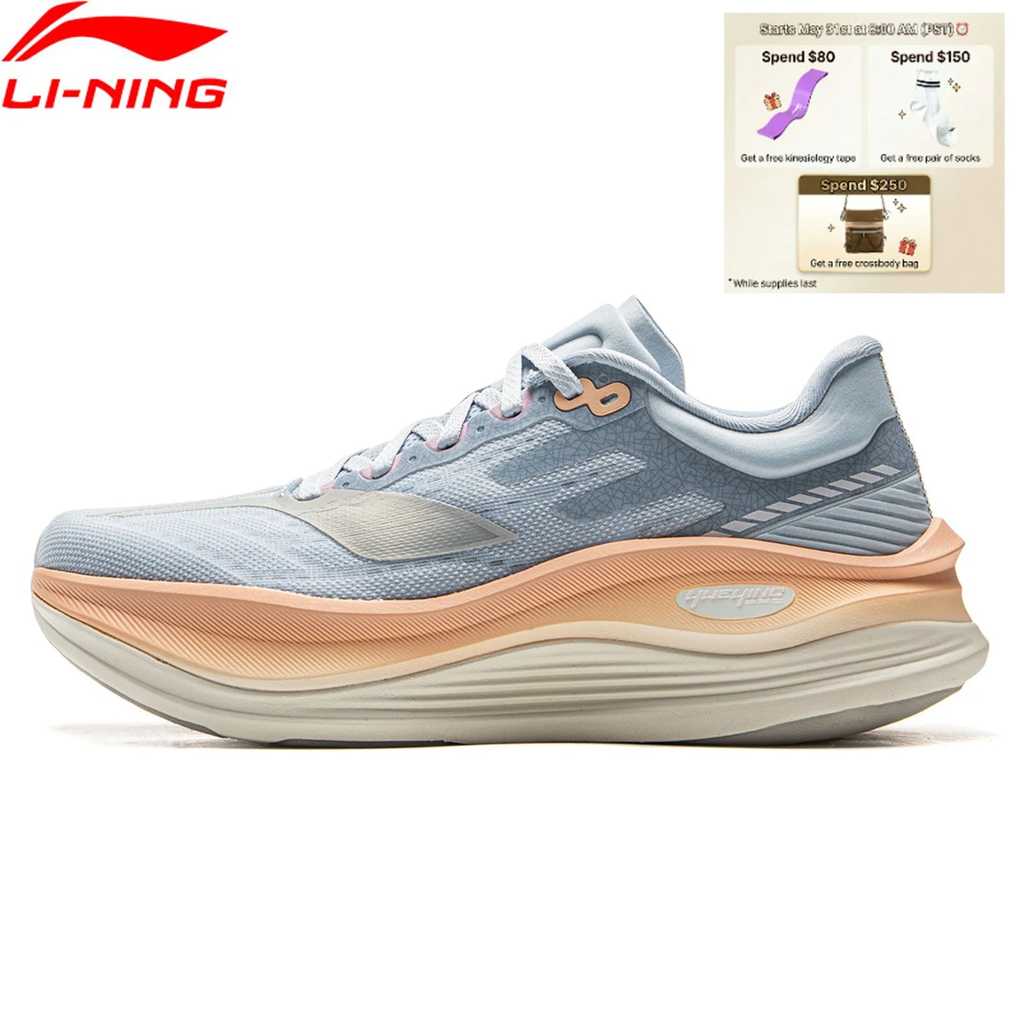 Li-Ning Women's YUEYING 5 PRO Optimized Cushion Running Shoes with Wide Toe Box SUPER BOOM Reflective LiNing Sneakers ARHV014