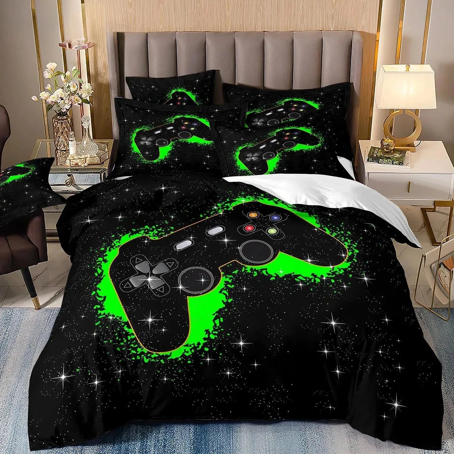 Gamer-Bettwäsche-Set für Jungen und Kinder, Gaming-Bettbezug-Set Queen, Videospiel-Deckenbezug, Bettwäsche-Set mit Playstation-Designs für Teenager und Männer
