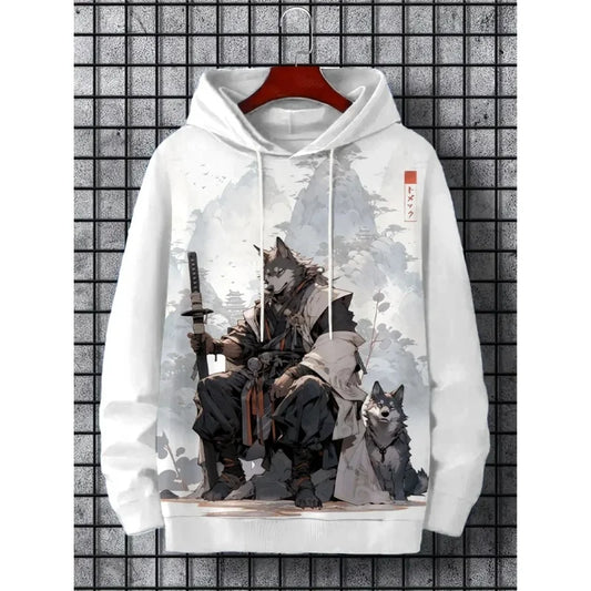 3D Printed Waves Noodles Hoodie For Men Cool Wolf Pattern Long Sleeve Tops Casual Sweatshirt Harajuku Pullover Loose Hoodies