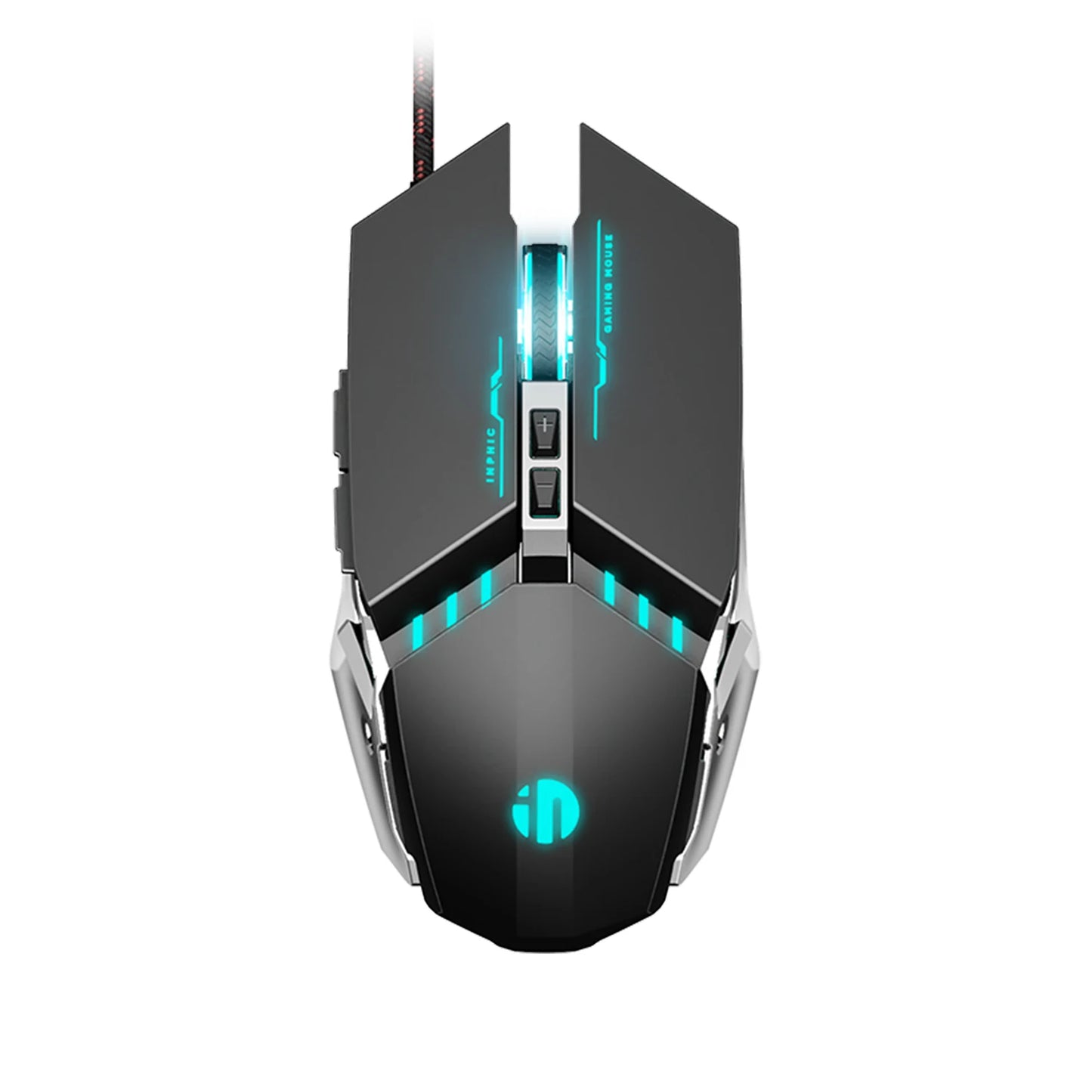 INPHIC W2 Gaming Mouse Silent Click USB Optical Wired Mouse 4800DPI Ergonomic Mice 6 Programmable Buttons RGB Breathing LED PC