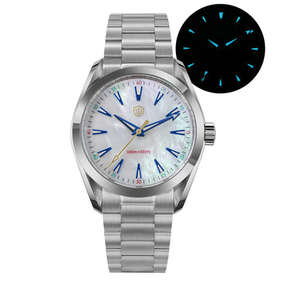 Watchdives WD0006B VH31 Quartz Wristwatches White Mops Dial AR Sapphire Luminous BGW9 100M Waterproof 38Mm Stainless Steel Watch