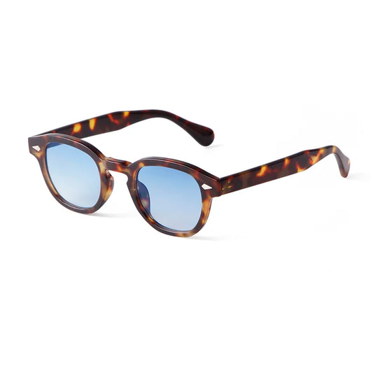 Vintage Tortoise Shell Round Sunglasses Women Men 2026 Brand Design Retro Rivet Yellow Blue Lens Square Sun Glasses Female Male