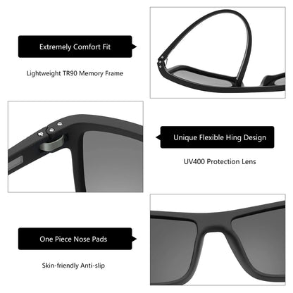 ZENOTTIC Polarized Sunglasses for Men Shades Lightweight TR90 Frame UV400 Protection Square Outdoor Trave Driving Sun Glasses