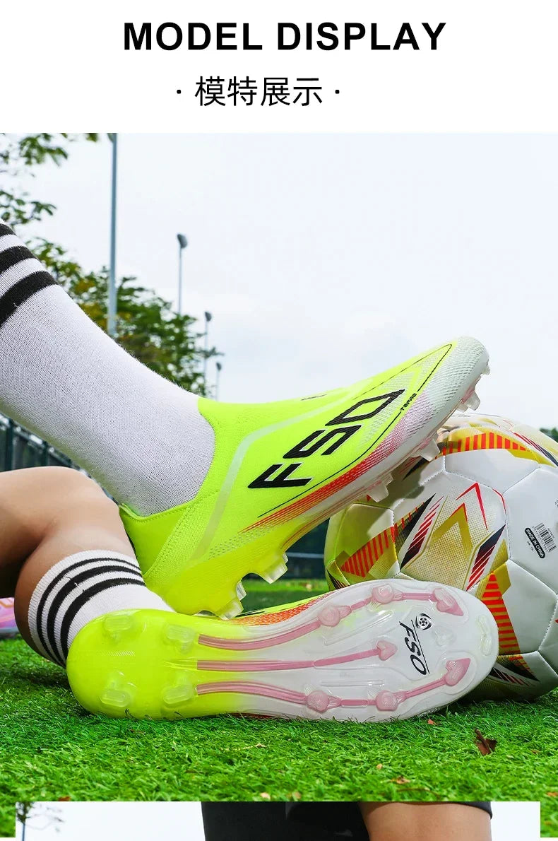 Botas de fútbol para hombre, tacos para césped, alta calidad para partido al aire libre, calzado antideslizante para niños, modelo de caña alta ligero muy vendido
