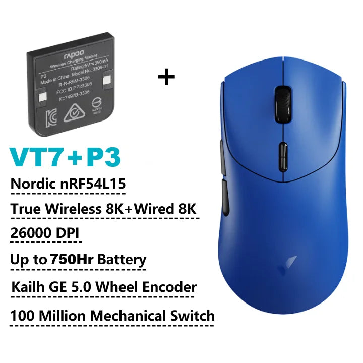 Rapoo GEN-2 VT7 Wireless Gaming Mouse 8K Wireless Polling Rate 53g Lightweight 100-Million Mechanical Switch Macro Enabled