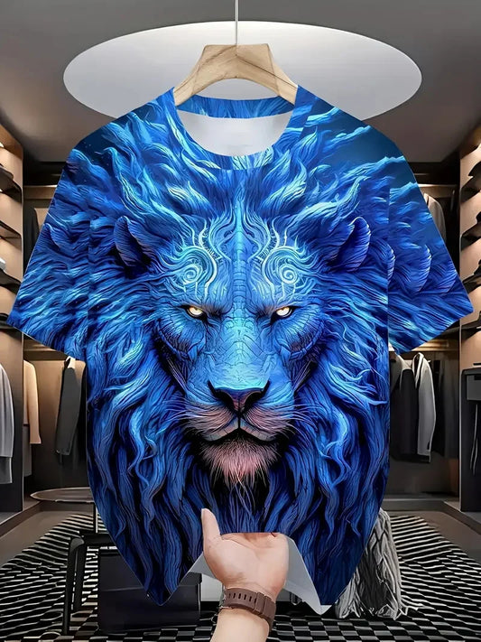 3D Plus Size Men's Lion Print T-shirt Summer Short Sleeve Crew Neck Tees Shirts For Men New In Animal Lion Graphic Tshirts Tops