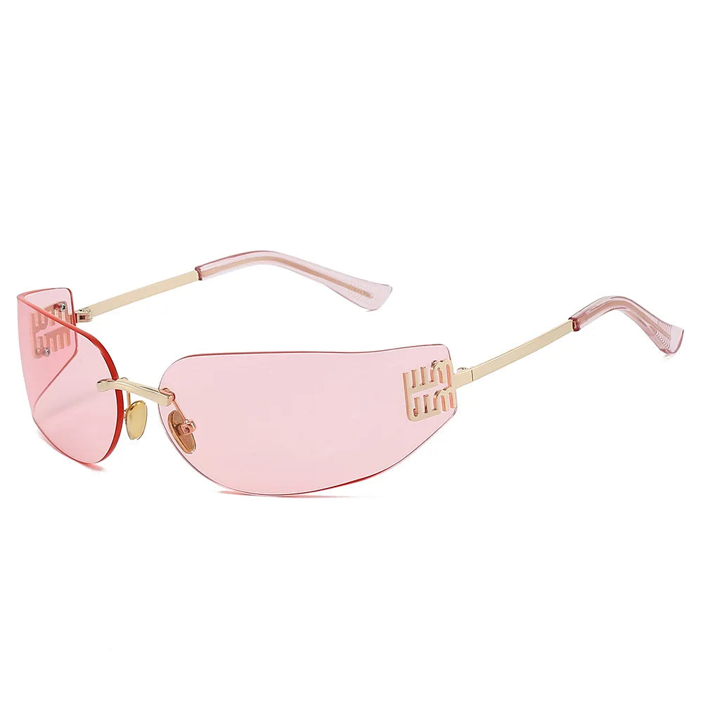 2026 New High End Sunglasses Women Rimless Curved Sun Glasses for Eye Protection and Sunscreen Travelling Hiking Shades Gafas