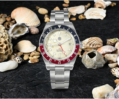 San Martin 39mm NH34 GMT Men Luxury Watch Bidirectional Aluminum Bezel Automatic Mechanical Sapphire 100M Waterproof  SN0109