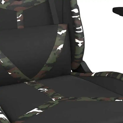 Gaming Chair Massage Footrest Black & Camouflage 67X64X116-127 cm in Imitation Leather, 360 Adjustable Reclining Seat ° Load Capacity 110 kg