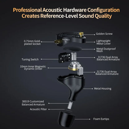 KZ ZS12 PRO X hybridní dynamická technologie a technologie Balanced Armature, IEM sluchátka do uší, vylepšený HiFi basový in-ear headset s ladicím kabelem
