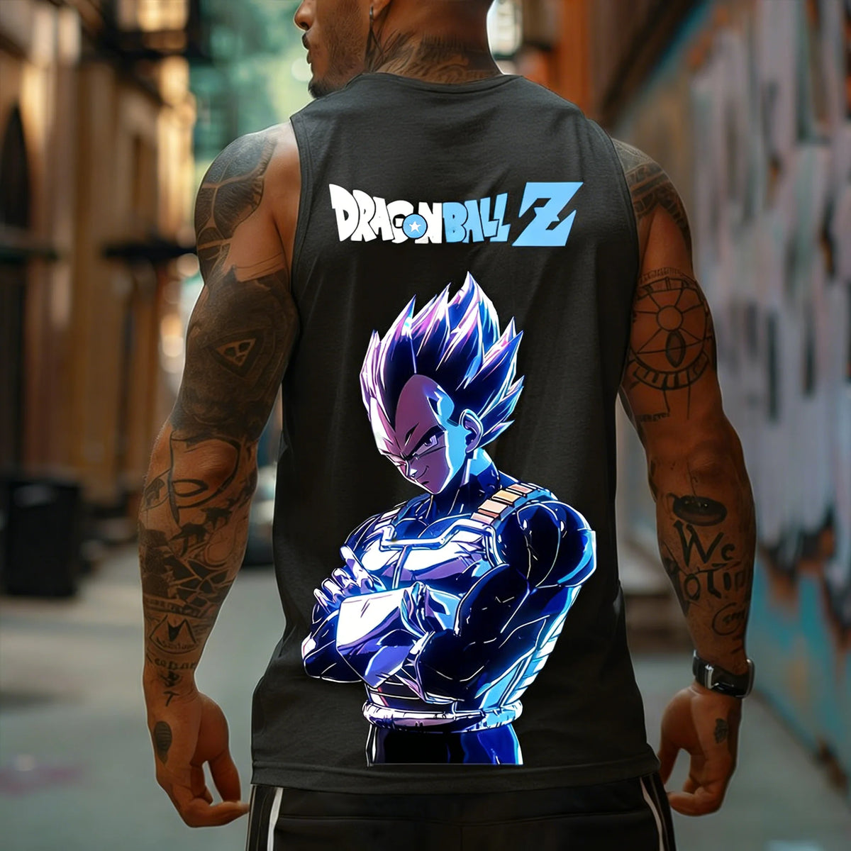 Dragon Ball Z Super Blue Vegeta American Retro Fitness Vest Y2K Harajuku Style Spring and Summer New Men's T-Shirt Daily Wear