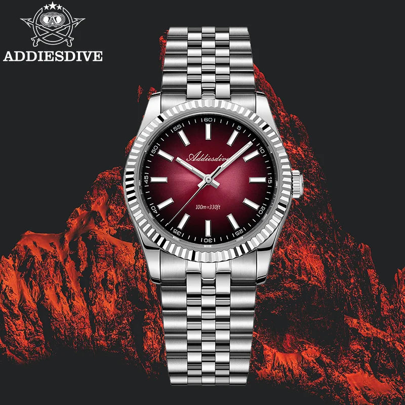 Orologio da uomo ADDIESDIVE AD2073 nuovo, vetro zaffiro, 36mm, VH31, quadrante sunburst, quarzo, impermeabile 10Bar, da immersione, luminoso
