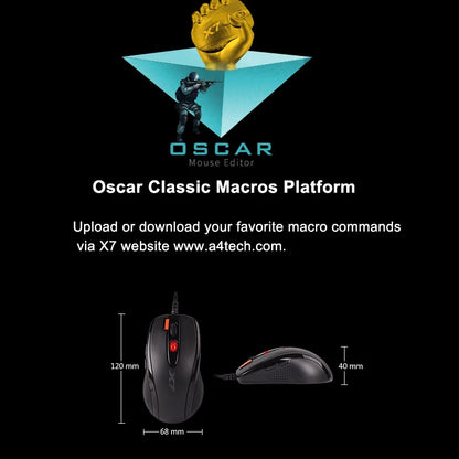 A4TECH X7 X-710BK Oscar Gaming Mouse,2000DPI,1000HZ,4D Wheel,160K Onboard Memory,Oscar Mouse Editor,Driver Free