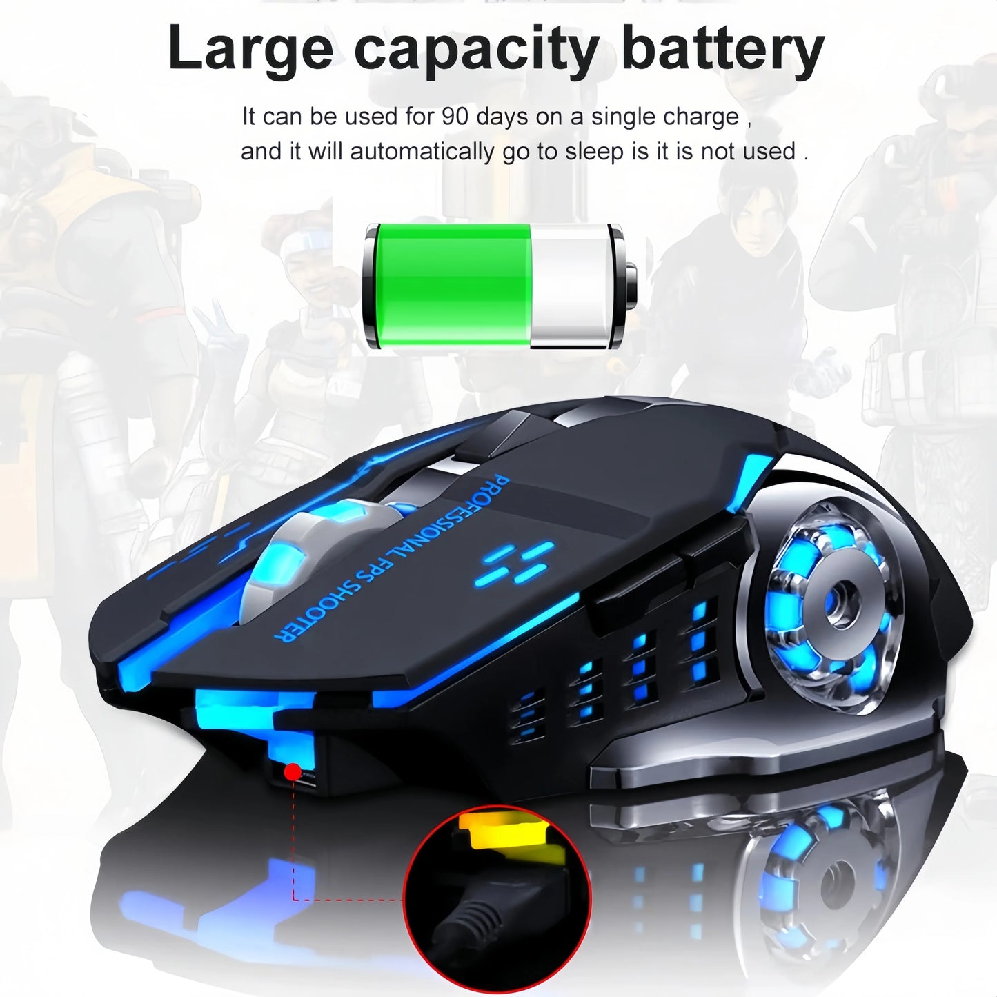 Rechargeable Wireless Gaming Mouse – Silent Bluetooth/USB, RGB Backlight, E-Sports for PC