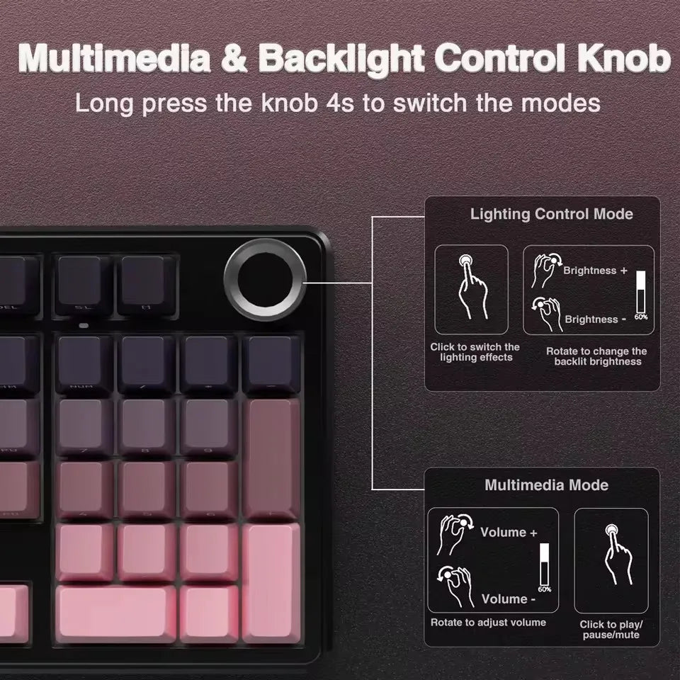 AULA F99 Pro E-sports Gaming Mechanical Keyboard Three Mode RGB Hot Swappable 96% PBT Custom Wireless Keyboard with Medi Knob