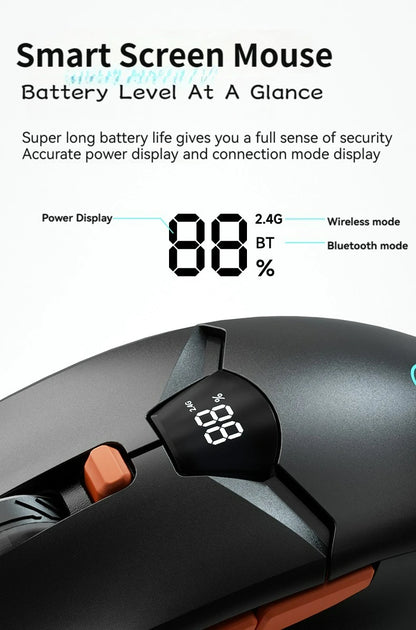 2.4G Bluetooth wireless mouse screen display power 600mAh large capacity battery, light tone buttons for gaming and office