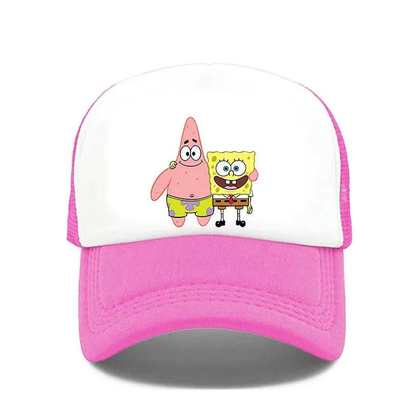 Cappellino da baseball carino con stampa SpongeBob, per uomo e donna, cappellino estivo in rete con protezione solare, cappellino da golf regolabile, cappellino da camionista in stile anime