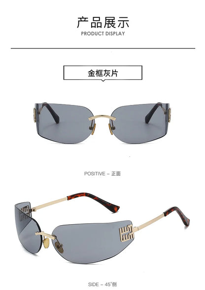 2026 New High End Sunglasses Women Rimless Curved Sun Glasses for Eye Protection and Sunscreen Travelling Hiking Shades Gafas