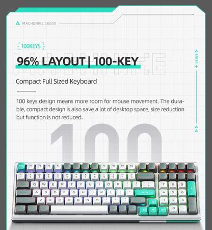 MACHENIKE CK600 Tri-Mode Mechanical Keyboard Full Size Wireless Gaming Keyboard Hot Swappable ANSI Layout For PC Gamer Office