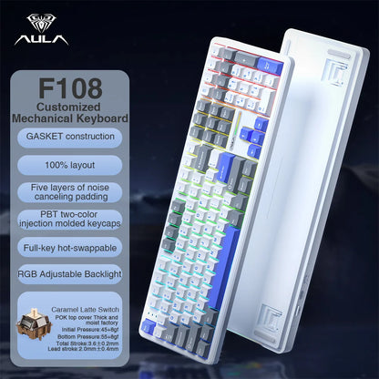 AULA F108 Keyboard 100% Layout 1K Polling Rate Mechanical Gaming Keyboard Hot Swappable Linear Switch with Macro Software