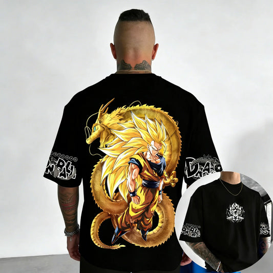 Dragon Ball Anime Super Saiyan 3 Co Branded Cotton T-shirt Men and Women's New Summer Street Loose Casual Large Short Sleeve Top