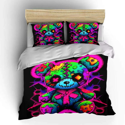 Colorful Neon Patchwork Doll Bedding Set for Kids Luxury Gift 3pcs Digital Print Comforter Set Soft Comfortable Breathable