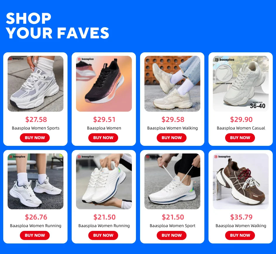 Baasploa Women Running Sneakers Brand Mesh Breathable Comfortable Walking Shoes Outdoor Anti-slip Female Casual Jogging Sports Shoes