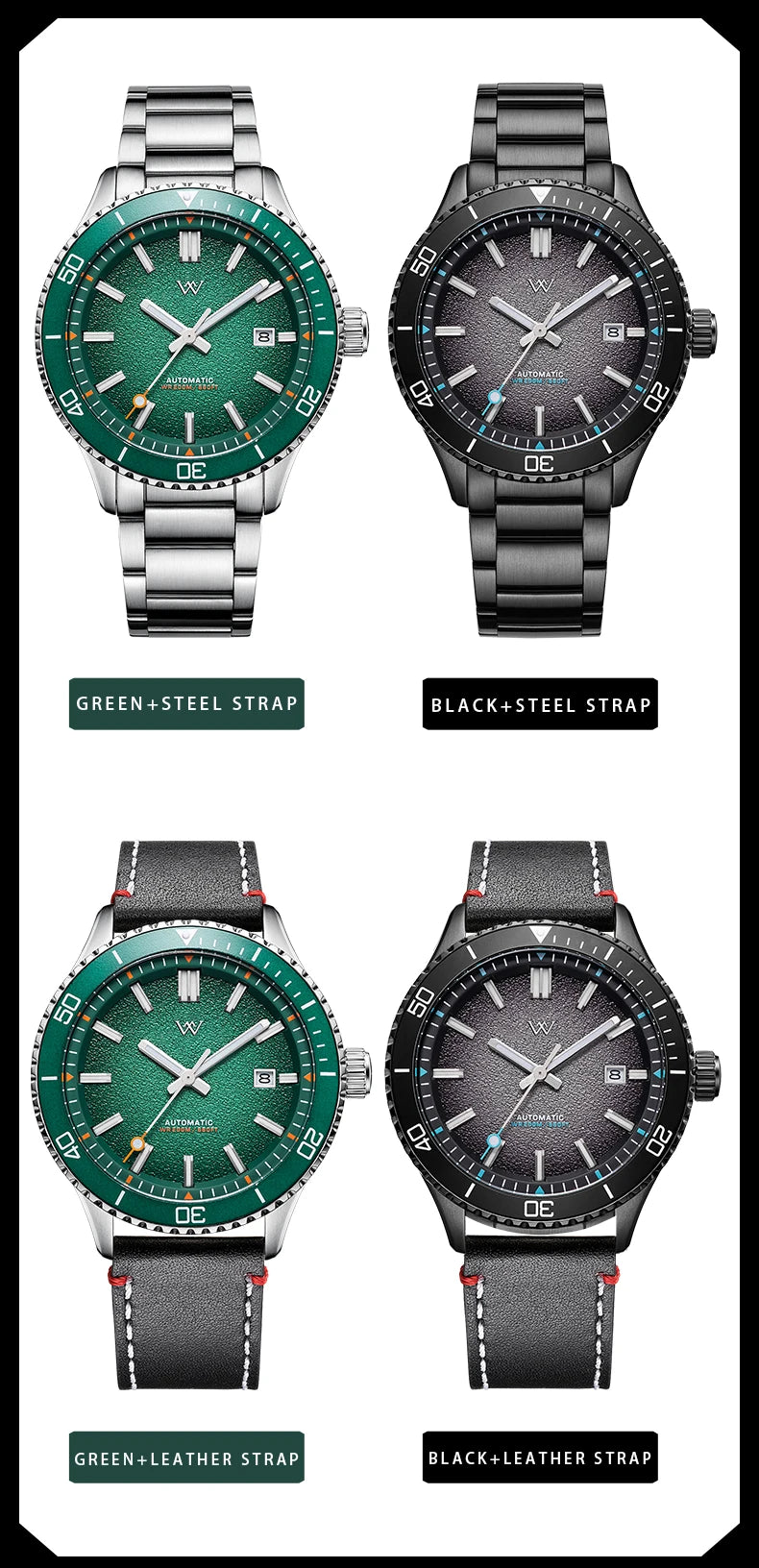 WM Watch Automatic Mechanical Dive Watch Man MIYOTA 8215 Waterproof Stainless Steel Sapphire Welly Merck Diving Watches WM046